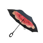 La capa doble del diseño floral invirtió el paraguas, paraguas formado C de la manija proveedor